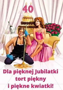 Karnet A5 - 40 Dla pięknej jubilatki tort piękny i piękne kwiatki
