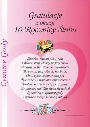 Dyplom - 10 Cynowe Gody - Gratulacje z okazji 10 Rocznicy Ślubu
