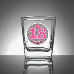 Szklanka whisky - 18 urodziny (kółko, różowy tekst)