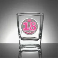 Szklanka whisky - 18 urodziny (kółko, różowy tekst)