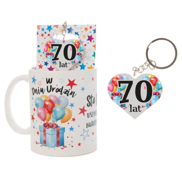 Kubek - W dniu urodzin + breloczek 70 lat