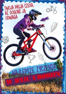 Karnet 3D z życzeniami - Najlepsze życzenia w dniu urodzin. Twoja pasja czeka, aż dogoni ją odwaga.