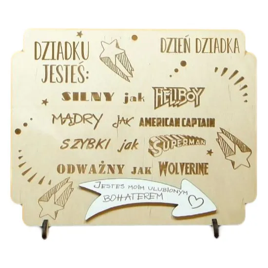 Deska z życzeniami - Dziadku jesteś: silny jak hellboy, mądry jak...