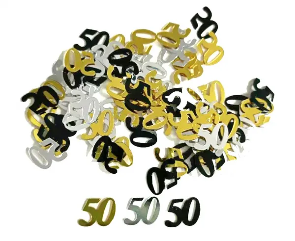 Konfetti urodzinowe - 50 - Czarny, srebrny, złoty