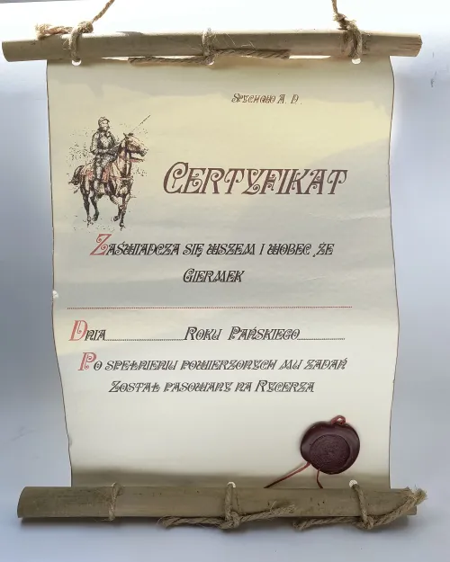 Dyplom z bambusem - Certyfikat pasowania na rycerza