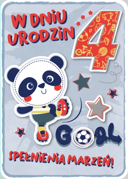 Karnet 3D z życzeniami - W dniu 4 urodzin. Spełnienia marzeń. Goal.