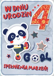 Karnet 3D z życzeniami - W dniu 4 urodzin. Spełnienia marzeń. Goal.