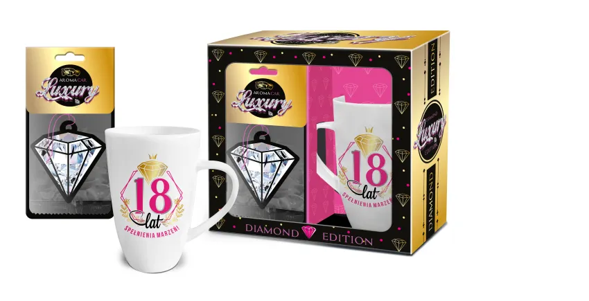 Zestaw Diamond - 18 lat spełnienia marzeń - kubek + zapach samochodowy