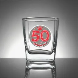 Szklanka whisky - 50 urodziny (kółko, czerwony tekst)