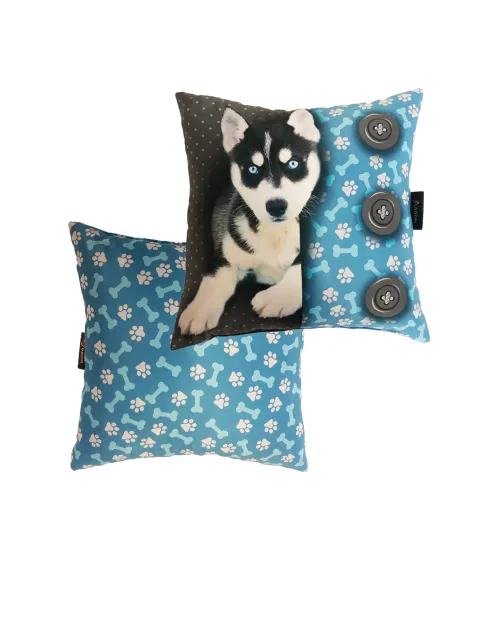 Poduszka obustronna śr. - (blękitna) Pies husky